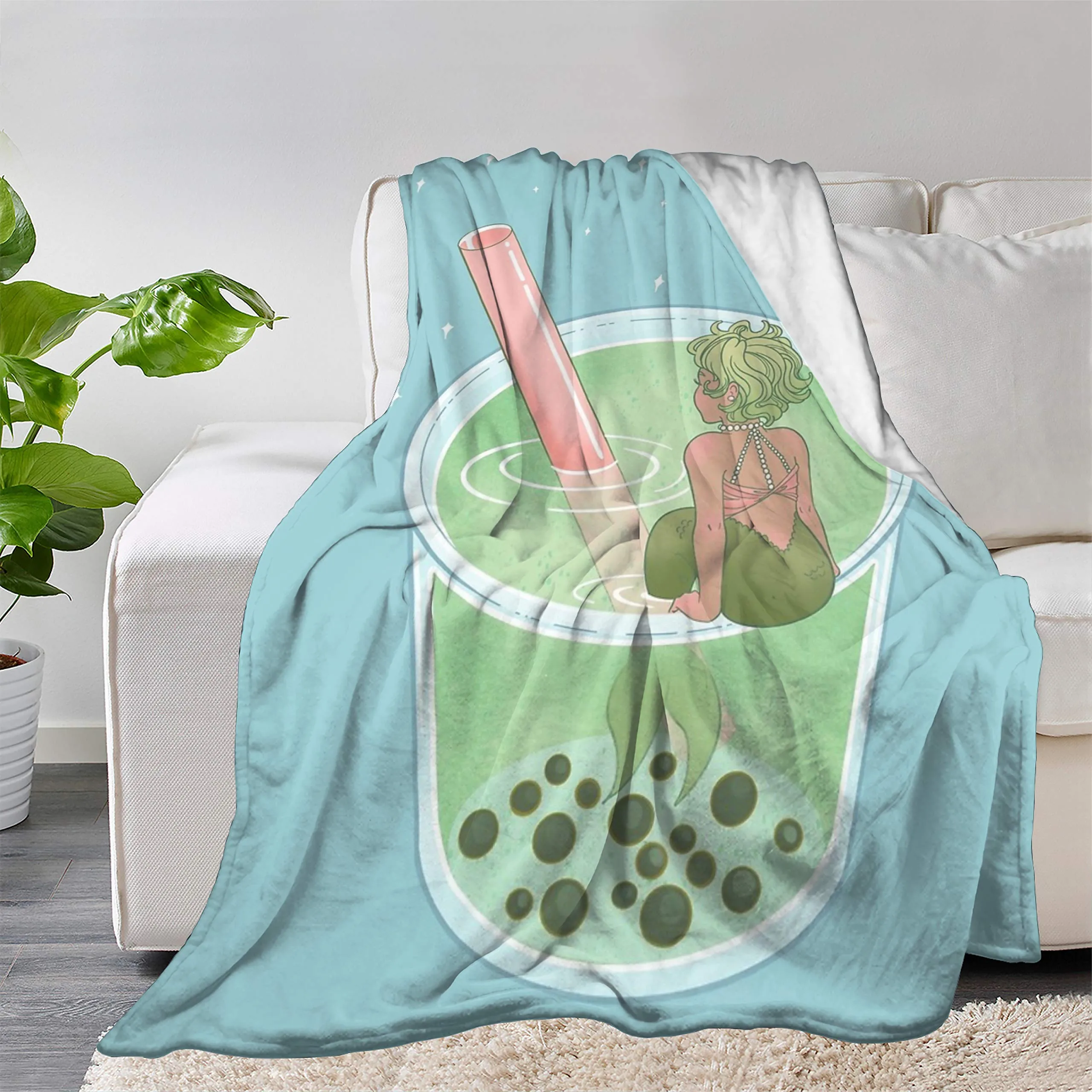 

Multi-style Matcha Boba Mermaid Blanket Flannel Fleece Soft Light Sofa Bed Recliner Living Room Decoration Travel 50x40