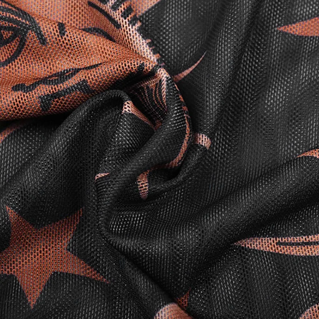 

Women's ins explosive short-sleeved shirt sexy mesh angel print short-sleeved top with navel wood ears 40*