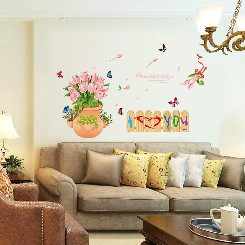 

Tulip Flowers Wall Stickers Girls Bedroom Living Room Home Decor Sofa TV Background Wall Decoration Removable Art Decals