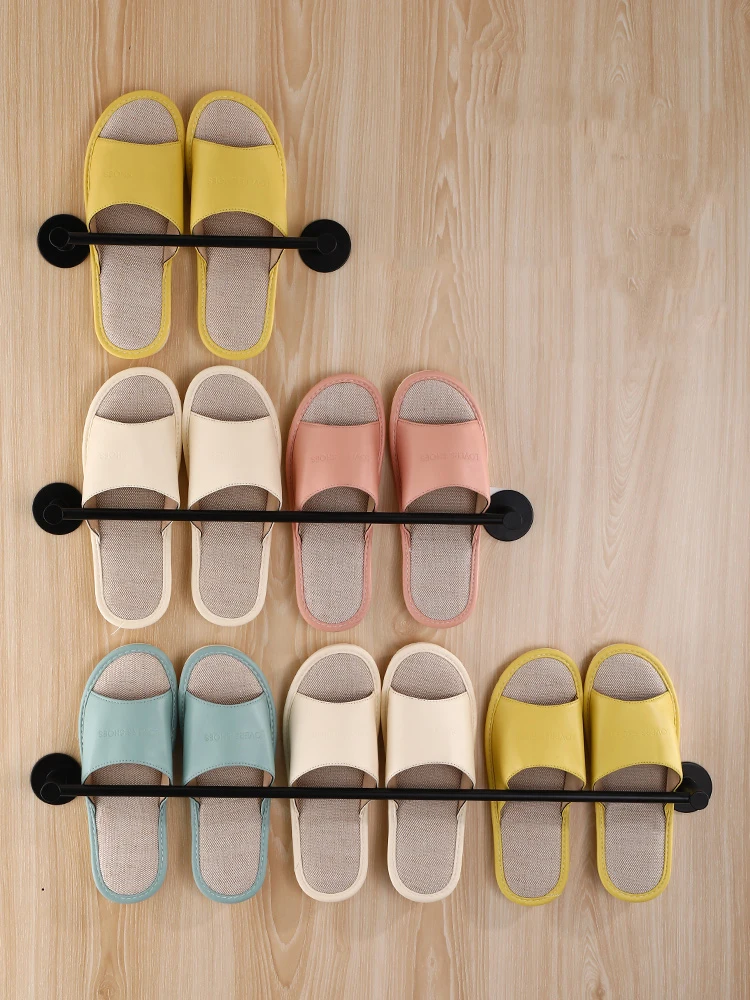 

Slipper Rack Towel Hanger Wall-Mounted Shoes Storage Rack Punch Free Aluminium Alloy Slippers Holder