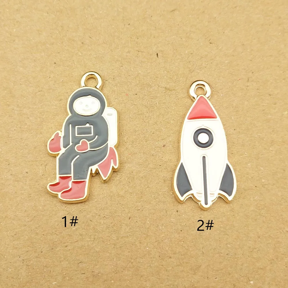 

10pcs spaceman and rocket enamel charms for jewelry making fashion earring pendant bracelet necklace charms