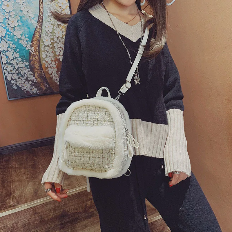 Маленькая женская сумка новинка осень зима 2019 меховая шерстяная Сетчатая Сумка