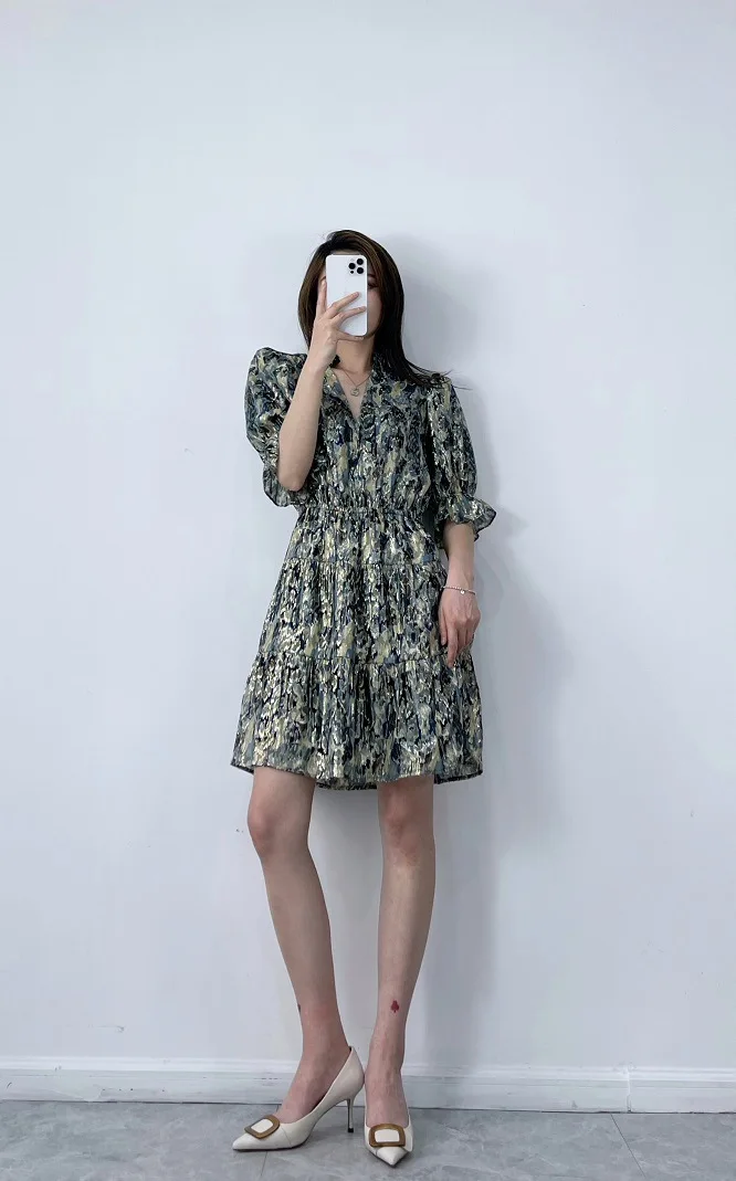 

100% шелковое французское Ретро женское мини-платье с коротким рукавом и V-образным вырезом