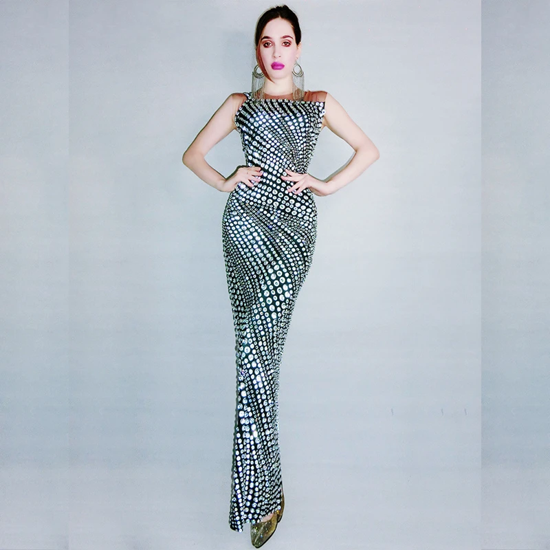 

К требованиям заказчика; Сверкающие; Полный Стразы длинное платье без рукавов для девочек для женщин на День Рождения Праздновать выпускно...