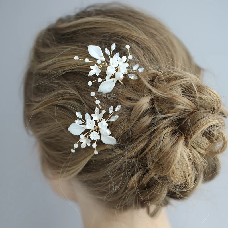 SLBRIDAL проводные стразы Кристалл керамический цветок жемчуг свадебные заколки для