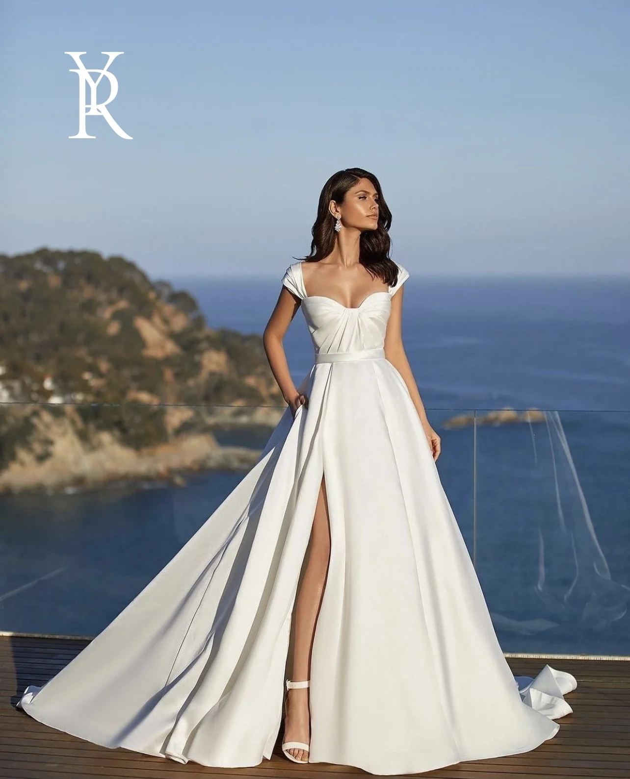 

YILIBER Wedding dress mermaid o-neck sleeveless simple wedding gown vintage tassel backless satin tailing custom made