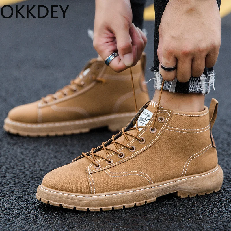 okkdey 2020 Autumn and winter men's shoes British high-top Martin boots casual shoes young students men's shoes high tide shoes