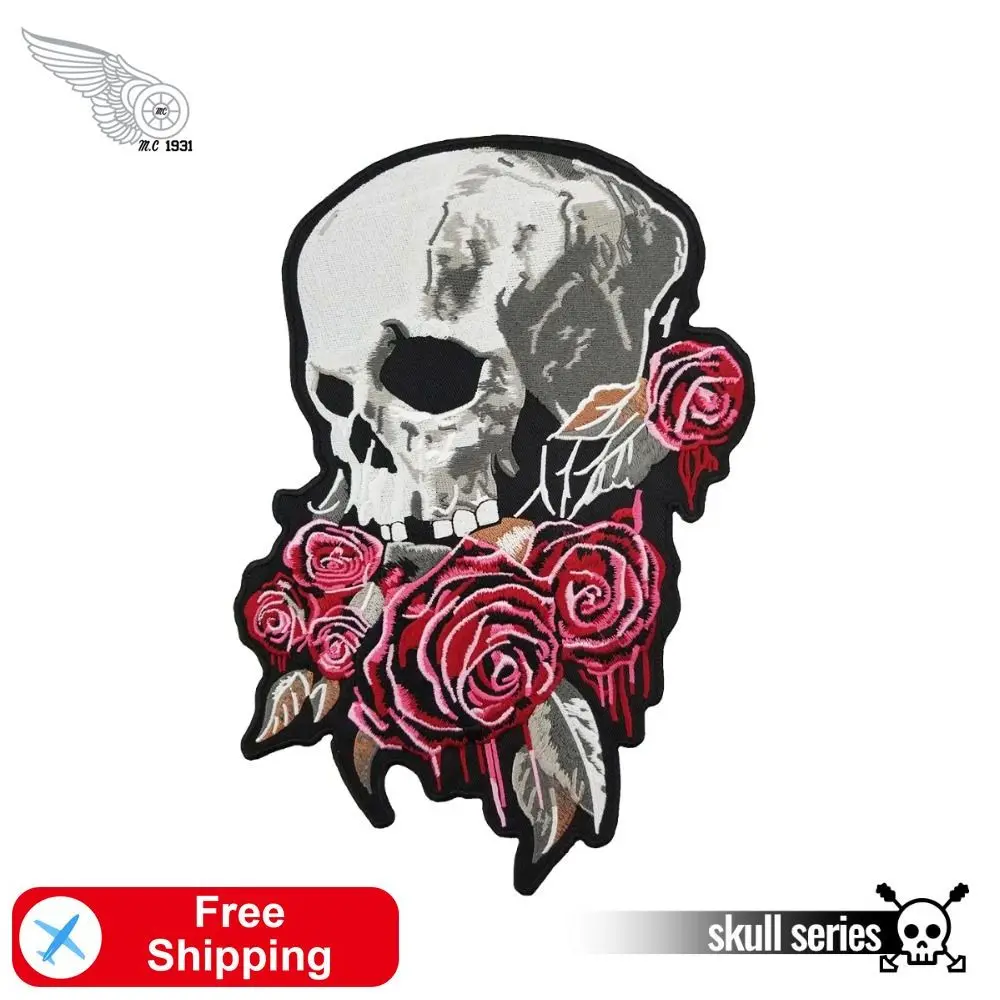 Нашивки с вышивкой в виде черепа розы Железная Ткань большого размера для езды на