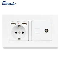 esooli pc plastic eu standard electric socket with 2 usb rj45 internet jack and television port power outlet