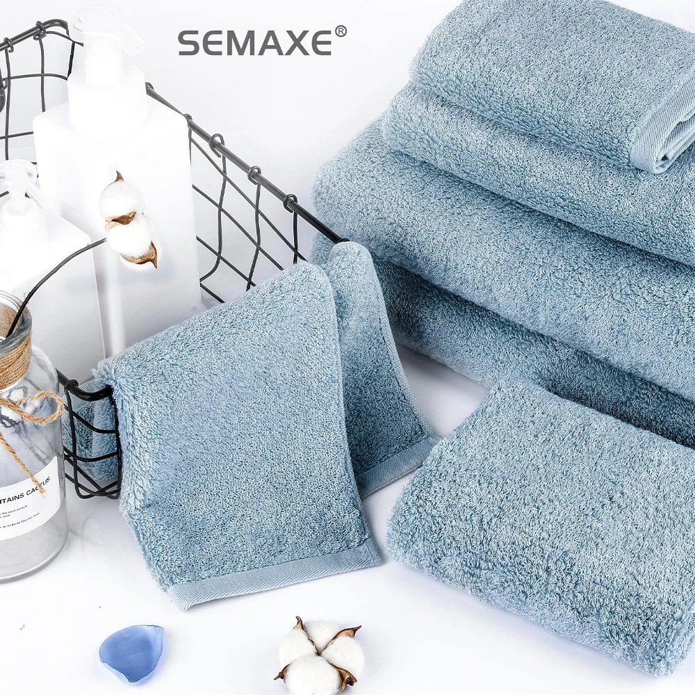semaxe luxury 3 towel set for adults 100cottonhighly absorbentsafe and super soft hotel high quality bathroom set blue free global shipping