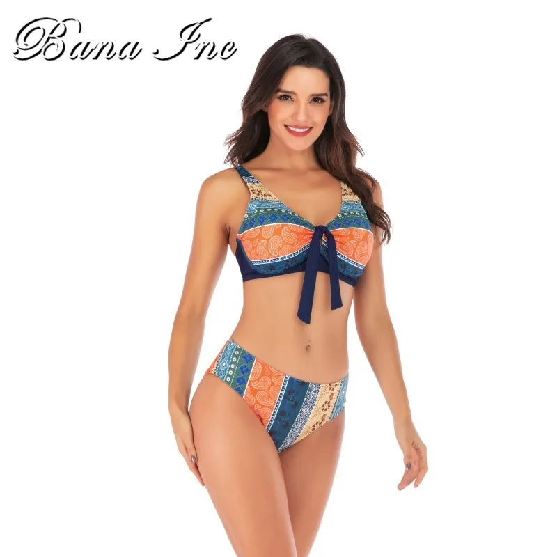 

Women Striped Print Swimsuit High Waist Bikini Set Bow Tie Swimwear Lace Up Bathing Suit Sexy Two-piece Push Up Bather