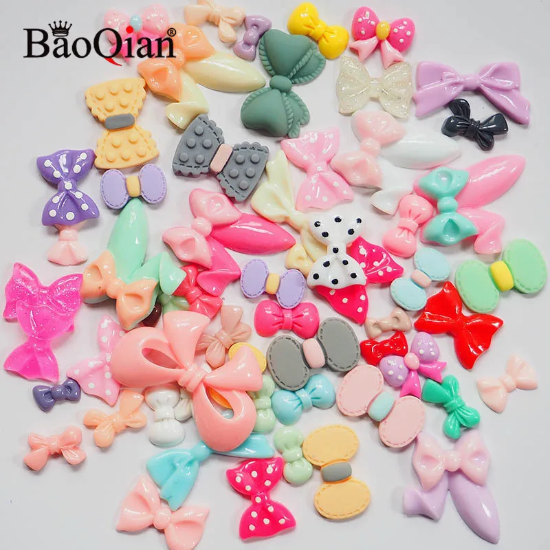 

30Pcs Mix Resin Bow-knot Beads Decoration Crafts Flatback Cabochon Scrapbooking Fit Phone Embellishments Girl Diy Accessories