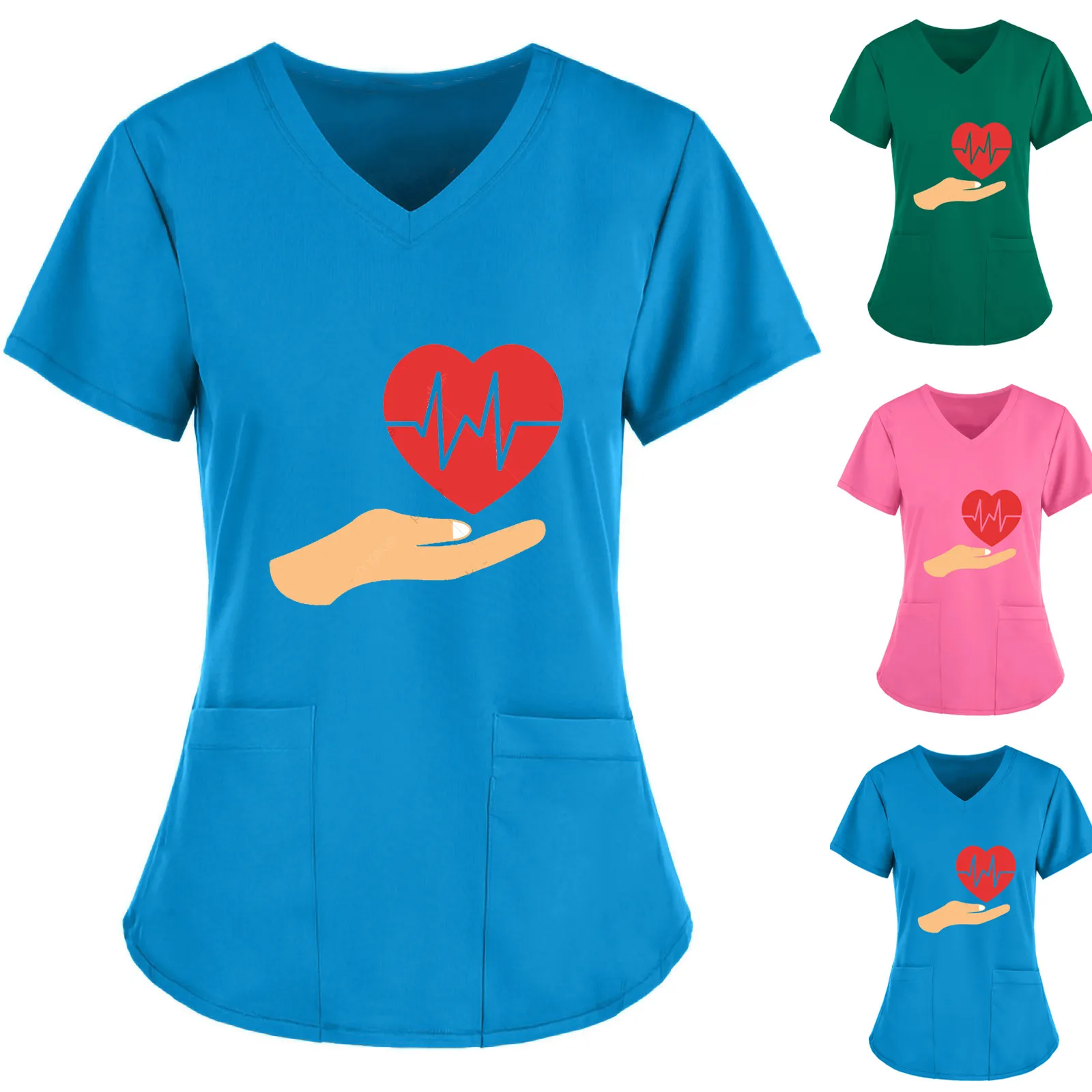 

For Summer Beautician Tops Plus Size 5xl Scrubs Tops Solid Short-sleeved scrubs Women V-neck Cotton lab working top Uniforms A20