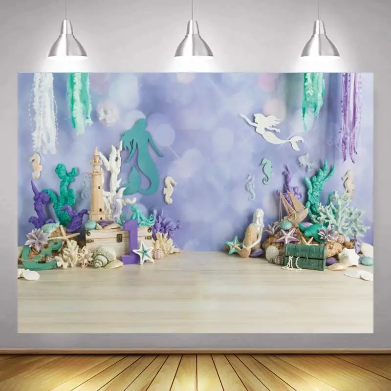 

Underwater Mermaid Coral Woodcarving Baby Shower Photo Background Purple Wall Princess Newborn Kids Photography Backdrop