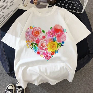 Graphic tees tops Red love tshirts women funny t shirt white Tops casual short Camisetas Mujer_T-Shirt