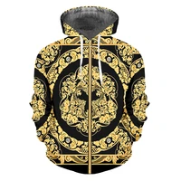 ifpd euus size baroque court style zipper hoodies 3d print crown golden flower luxury sweatshirts men women plus size pullover