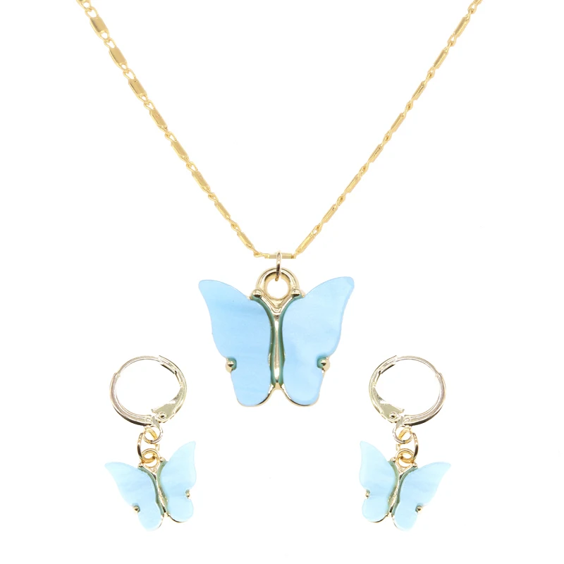 1 set New Bohemian Candy Color Butterfly Pendant Necklaces For Women Trendy Beads Clavicle Fashion Jewelry wholesale | Украшения и