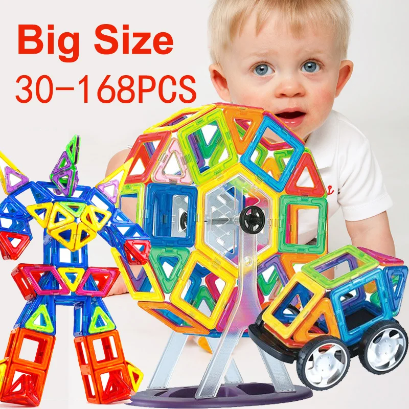 

Big Size Magnetic Constructor Magnet Designer Building Blocks 30-168pcs Magnetic Blocks Educational Toys For Children Gifts