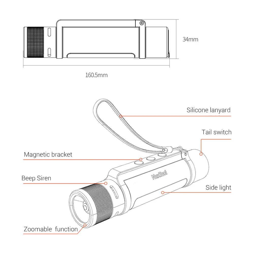 Фонарик BORUiT Super Bright Led с аккумулятором 18650, функцией зума, водонепроницаемый, с возможностью зарядки устройств и использования в качестве фонаря для велосипеда.