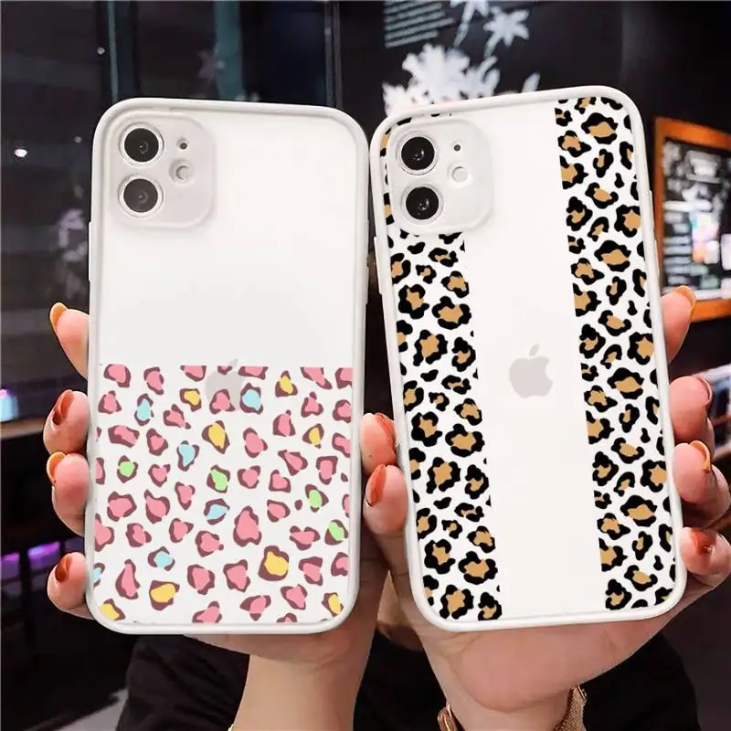 

Leopard Print Colorful Phone Case Matte Transparent for iPhone 7 8 11 12 s mini pro X XS XR MAX Plus cover funda