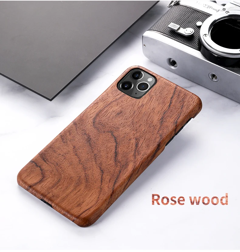 SanCore Original Real Wood Rosewood Cover Phone Shell for iPhone 11 Pro Max Natural Luxury Wooden Pattern Walnut Protective Case
