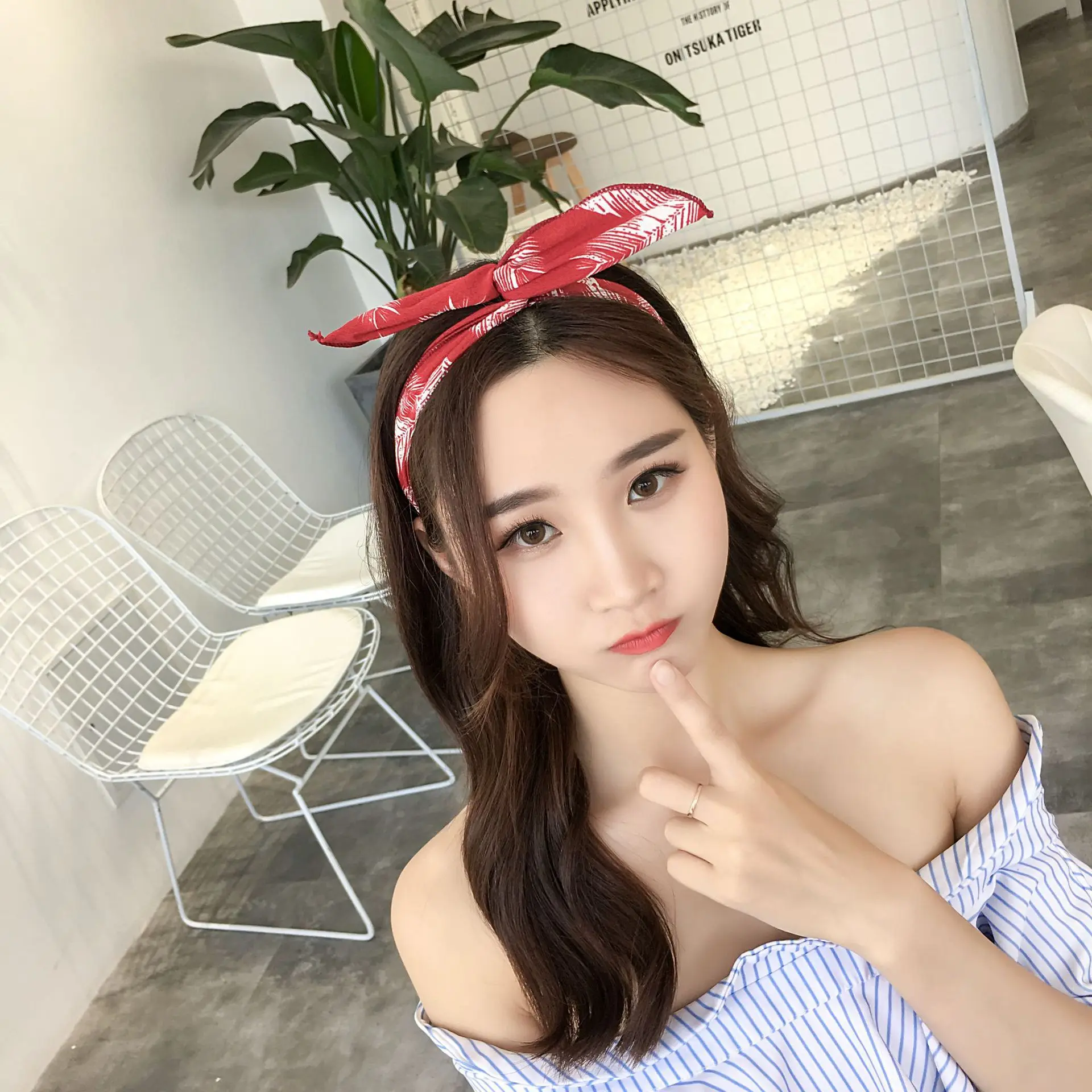 Йога женские заячьими ушками Повязка с принтом бантом Эластичный из железной