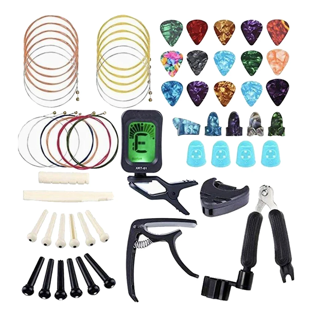 

Guitar Strings Changing Kit 16 Guitar Picks 14 Guitar Pins Finger Protector String Cutter Winder Maintenance Tool for Beginners