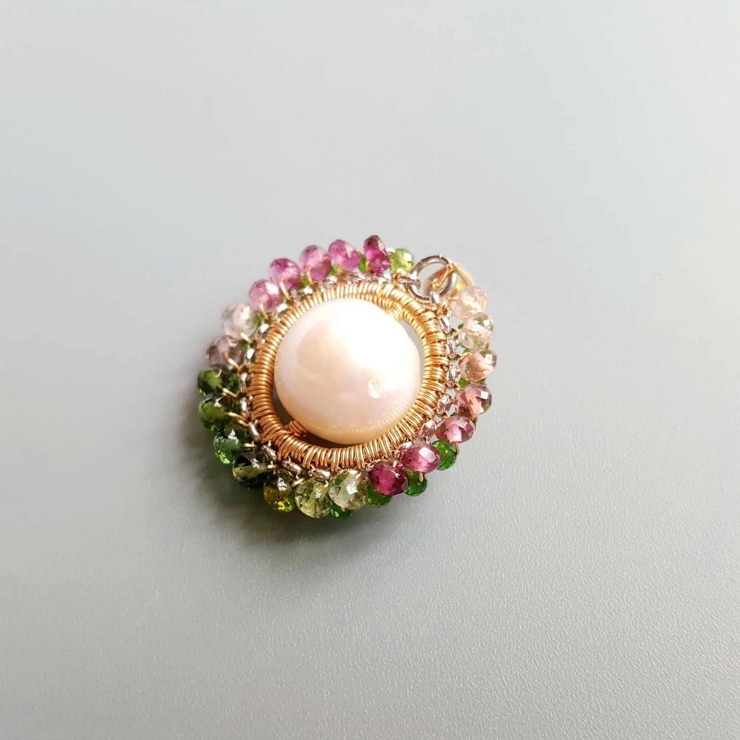 LiiJi Unique Genuine Stone Tourmalines Diopsides Pearl Pendant S925 Sterling Silver Planet Series Handmade Double Color Pendant