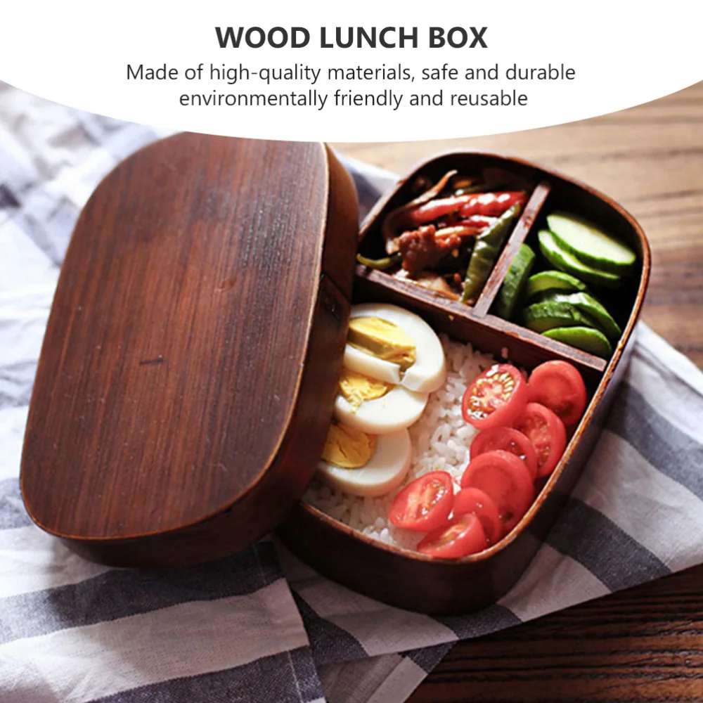 

1Pc Japanese Style Wood Single Layer Bento Box Portable Divided (Assorted Color)
