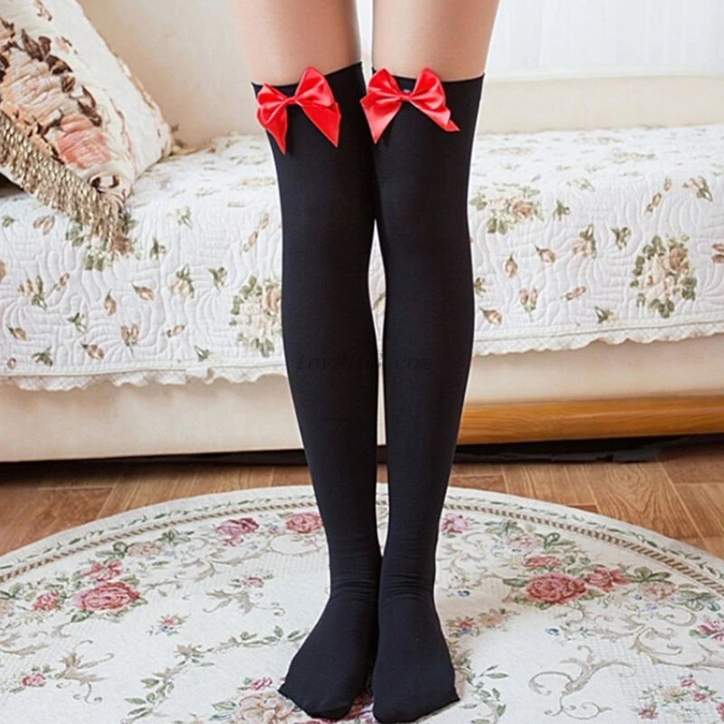Новые модные пикантные нейлоновые эластичные носки до колена с бантом для женщин