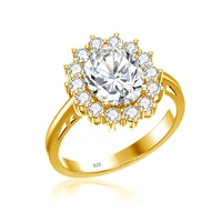 szjinao 14k gold color diamond rings for women 925 sterling silver wedding ring luxury flower oval shape trendy fashion jewelry