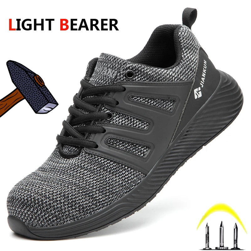 

Lightweight men's safety shoes, anti-piercing steel toe cap, breathable sports soft outdoor construction porter work boots