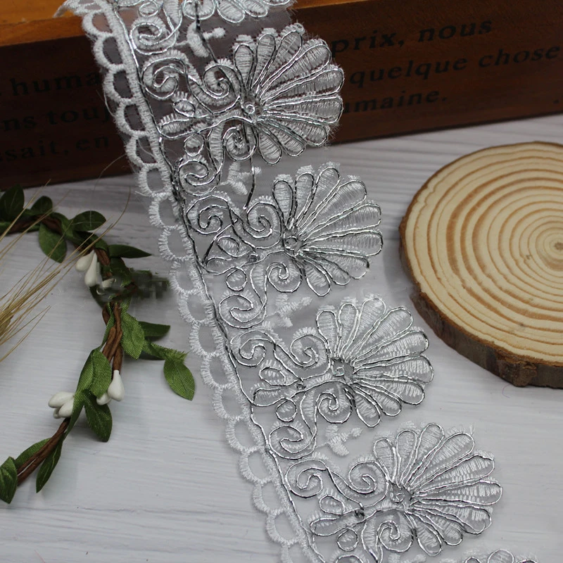 2 yards Gold Line Embroidery Flower Lace Hollow Organza Ribbon Trim DIY Craft Dress Stage Clothing Accessories Decor Fabric | Дом и сад