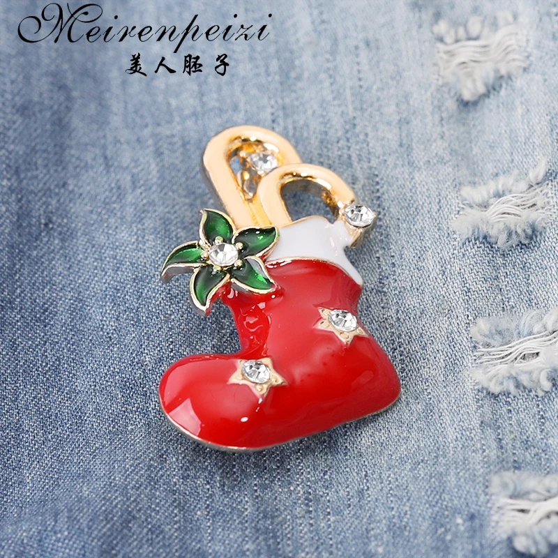 Meirenpeizi Merry Christmas Броши Булавки милый Санта Клаус шляпа перчатки колокольчики носки пончики Конфета Эмаль Булавка значки брошь