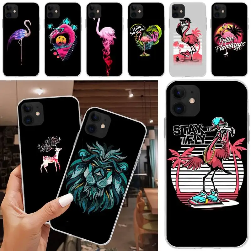 

COOL Flamingo ZOO Phone Case Matching Coque Transparent For Iphone XR 11 12 13 Pro X XS Max 6 7 8 6s Plus SE2020 Case