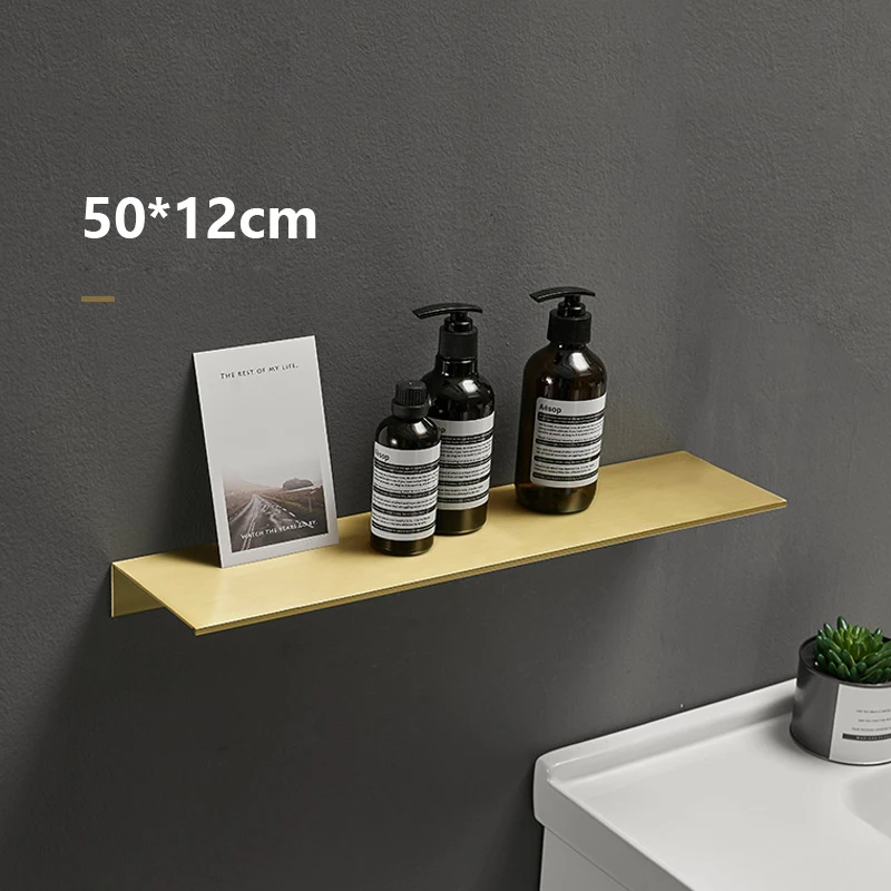 Length 50cm Щеткой из золотистого металла Ванная комната твердые деревянные полки настенные деревянные стеллаж для хранения умывальник сверления отверстий большего диаметра настенная полка для хранения 30/40/50/60 см Длина - Цвет: Length 50cm
