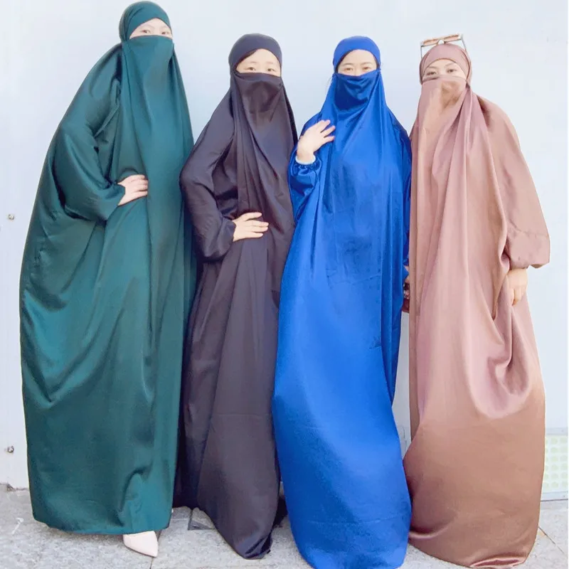 eid abaya for women hooded Satin prayer clothes Islam long khimar african women robe Gown Ramadan  jilbab Abaya Niqab burqa