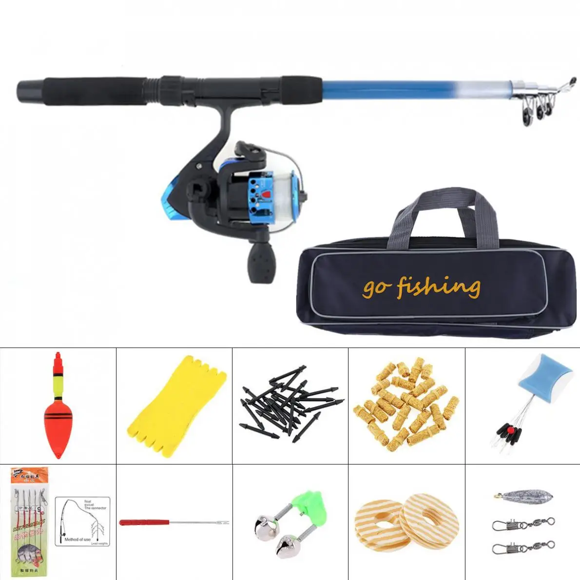 

1.8m Fishing Rod Reel Line Combo Full Kits Spinning Reel Pole Set with Fishing Bag Carp Lures Fishing Float Hook Tool Set