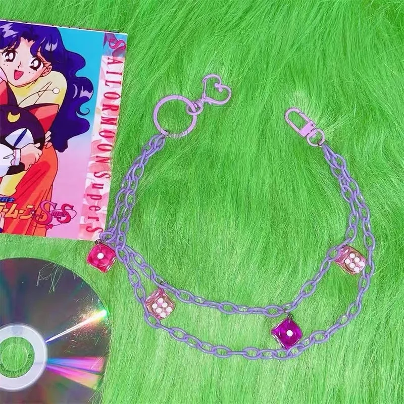 Винтажный кулон на ключе из ярких смолистых кубиков для женщин и девочек в стиле Хараджуку Панк, крепится на поясных брюках, модное украшение на цепочке.