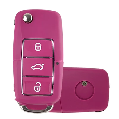 Red OkeyTech цветной чехол для ключей автомобиля для VW Skoda seat Octavia 3 кнопки откидной складной чехол для дистанционного ключа 4 цвета с невырезанным лезвием - Цвет: Red