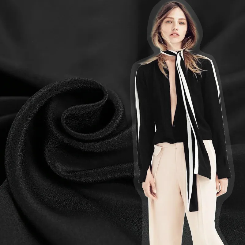 

110 см черная шелковая ткань для платья 14 мм шелковая крепдешиновая ткань для платья однотонная шелковая ткань оптовая продажа шелковая ткан...