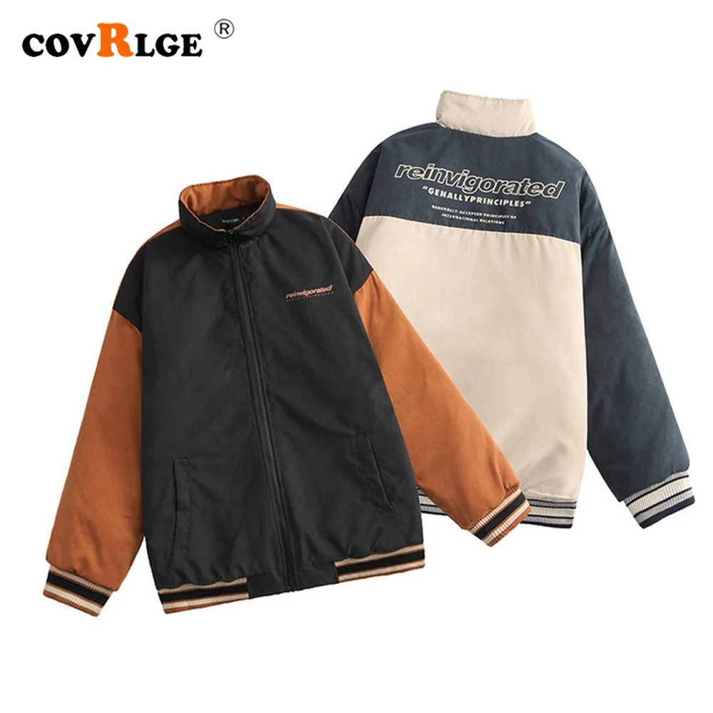 Covrlge Winter Warm Cotton Jacket Men's Causal Color Matching Retro Japanese Couples Jacket Trendy Tops Male Streetwear MWJ250