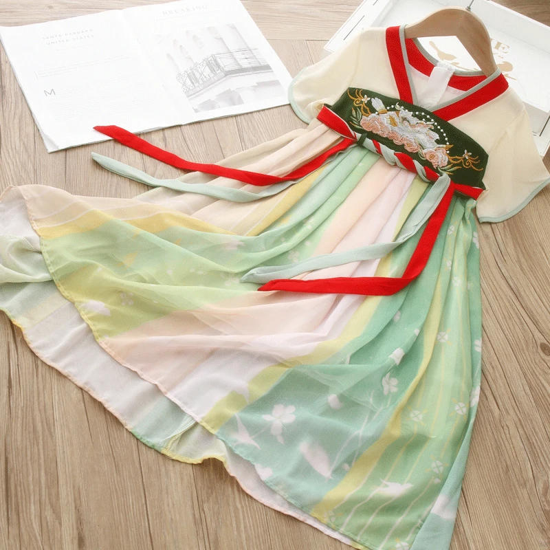 

Children's Clothing Chinese Style 2021 New Embroidered Hanfu Girl Chiffon Skirt Baby Chinese Tang Suit Ancient Style DressLC215