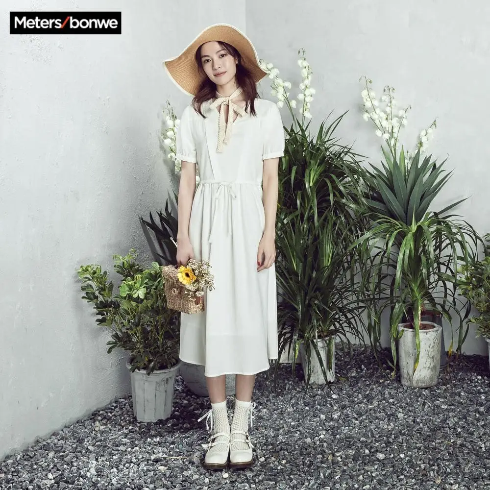 Женская одежда Metersbonwe летнее Новое шифоновое платье с рукавами