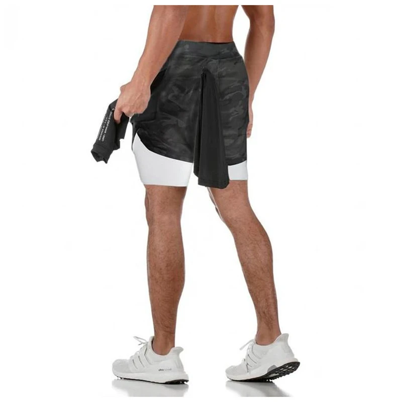 Мужские шорты для бега 2 в 1 спортивные фитнеса бодибилдинга быстросохнущие