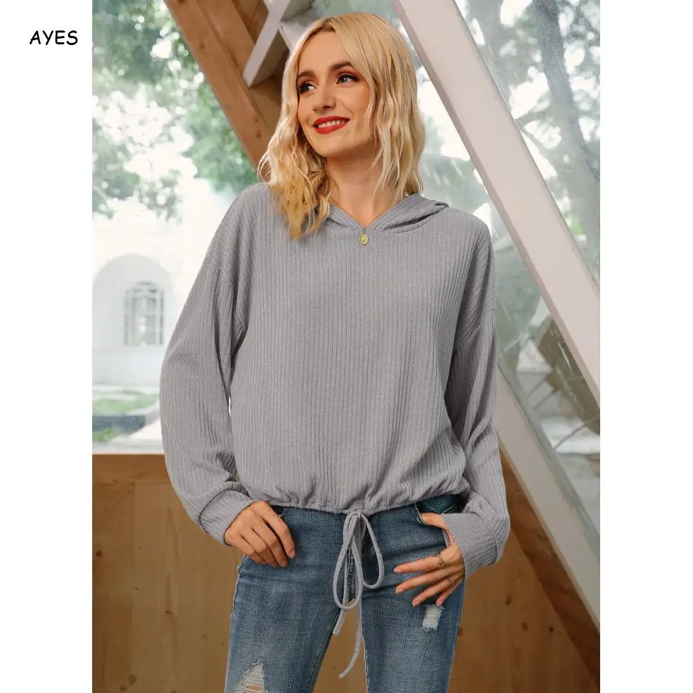 

Long Sleeve Pullovers Loose Hoodie 2020 Early Autumn Hooded Hoodies For Lady Casual Sweatshrits Solid Color Female Hoody Tops