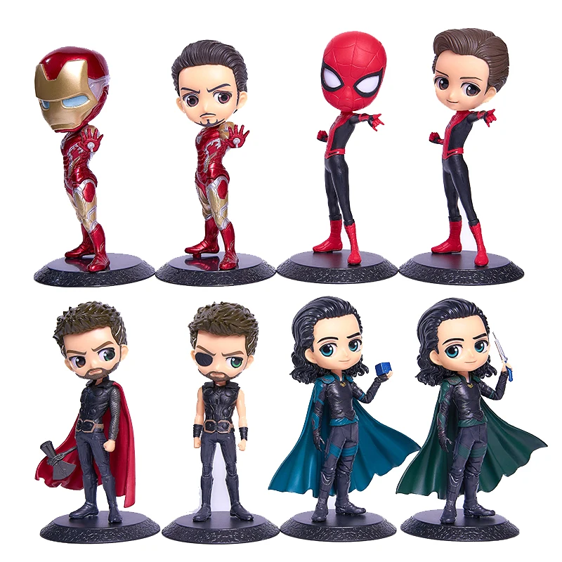 

Disney Q posket Anime Figure Marvel The Avengers Spiderman Iron-man Thor Captain America Loki Kawaii Doll Toys For Children15CM