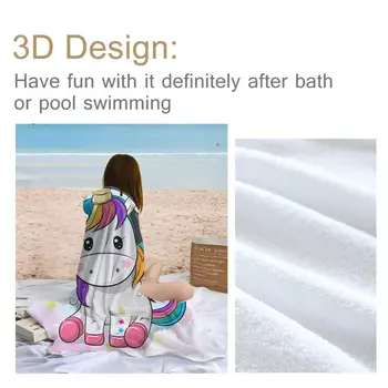 BlessLiving Cute Unicorn Hooded Towel for Kids Rainbow Hair Bath Towel With Hood Love Music Wearable Beach Towel Colorful Toalla 4