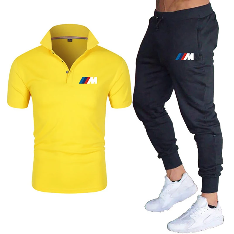 

2021 summer men's fashion casual POLO shirt + sports pants 2 casual handsome men's POLO shirt set short-sleeved men's suit