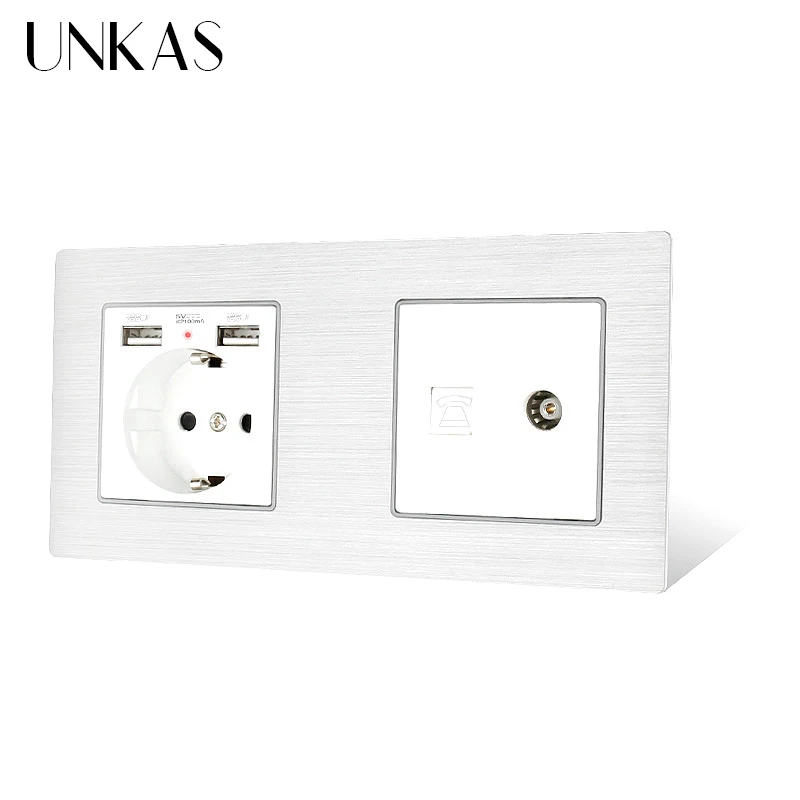 Разъем UNKAS с алюминиевой металлической панелью европейского стандарта USB + 1